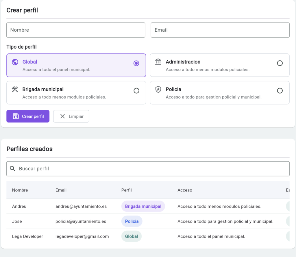 software ayuntamientos gestión de roles