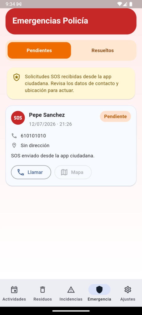 app aviso a policía por parte de la policía local Aviso SOS con datos del ciudadano y ubicación para la Policía Local