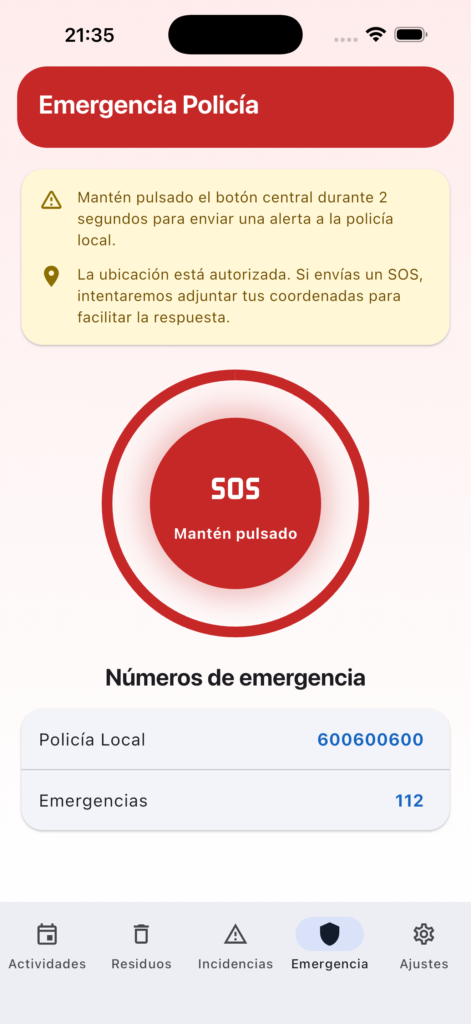 Captura mostrando cómo se activa el aviso a la policía