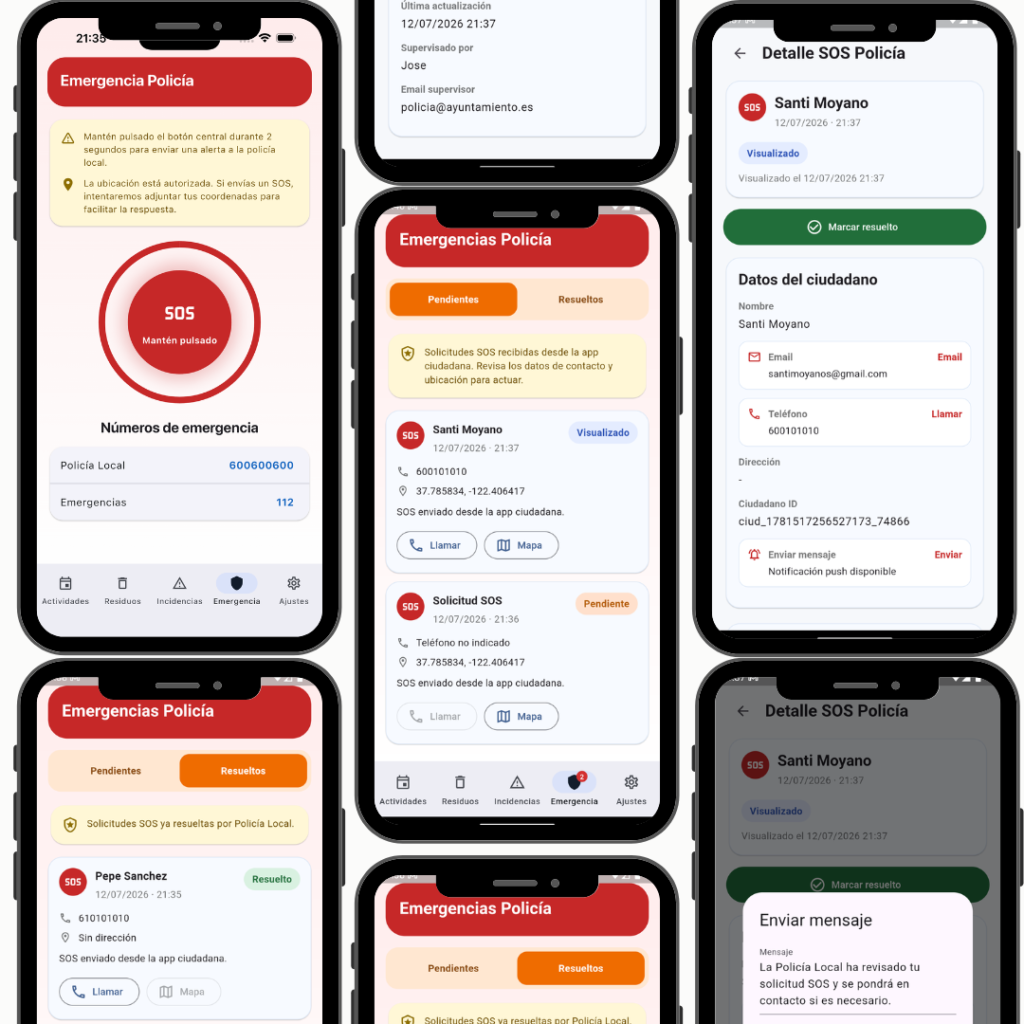 Avisos policia local Capturas de pantalla de la app con avisos a la policía
